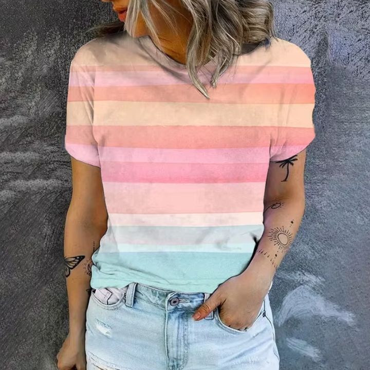 StripesEase™ | Camiseta Suelta Transpirable para Mujer – Moda Casual de Verano