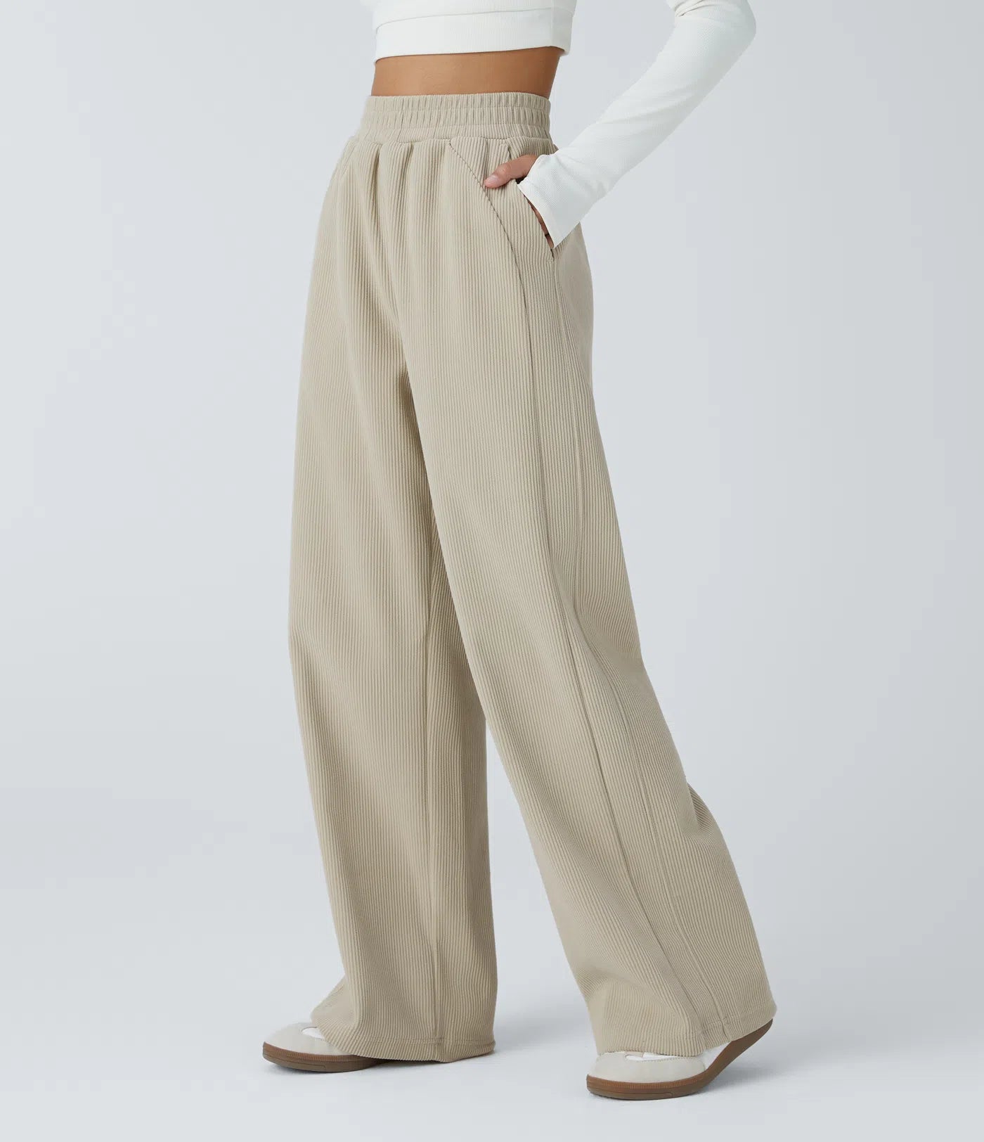 LuxeFit™ | Pantalones de pierna ancha de talle alto con bolsillos para mujeres