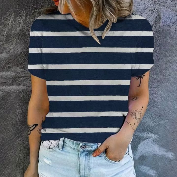 StripesEase™ | Camiseta Suelta Transpirable para Mujer – Moda Casual de Verano