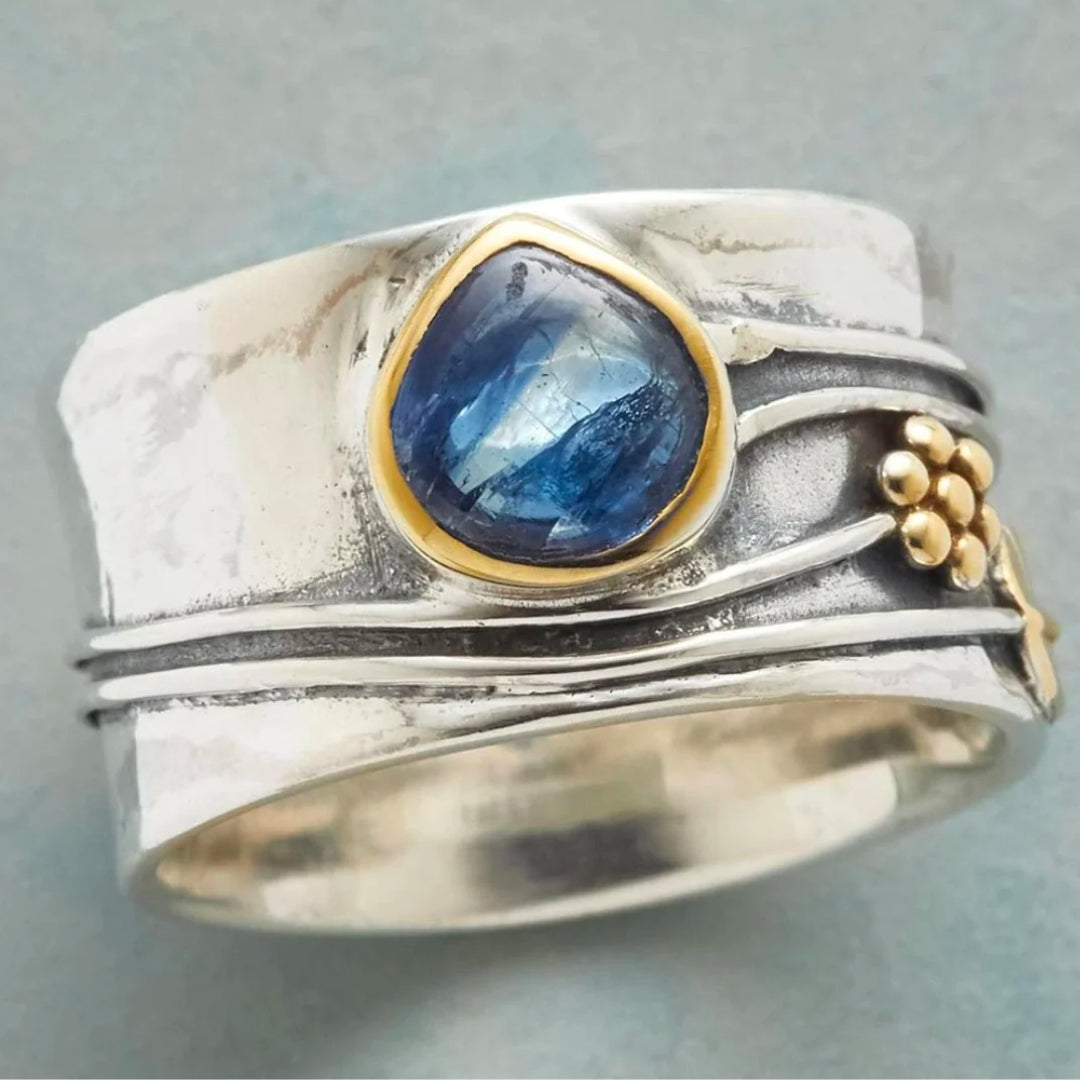 Anillo Boho de Plata con Piedra Azul