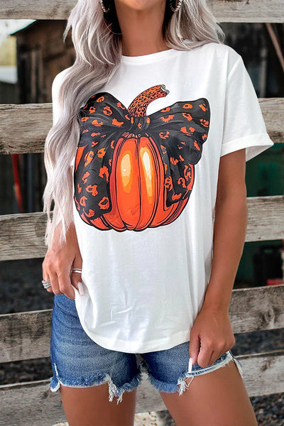 Leona™ | Camiseta de Calabaza con Lazo de Leopardo para Otoño y Halloween